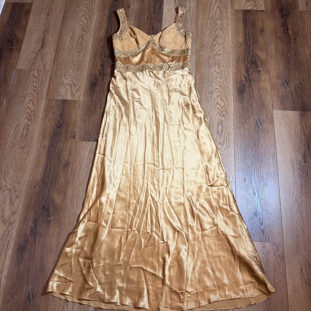 Vintage 100% Silk Beaded Dress Vintage Beaded Dress Liquid Gold Grecian Goddess - Picture 3 of 12